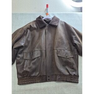 Mountain Club Bomber Jacket Mens XL Brown Sherpa Lined Faux Leather Full Zip